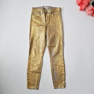 ✨ L’AGENCE Margot High-Rise Skinny Jeans Gold Crackle Foil (Size 28) USA Made